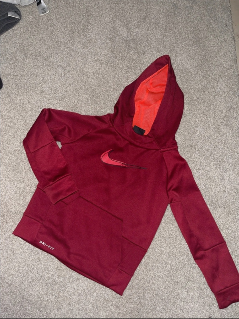 Nike Kids Maroon Hoodie with Orange Hood Lining